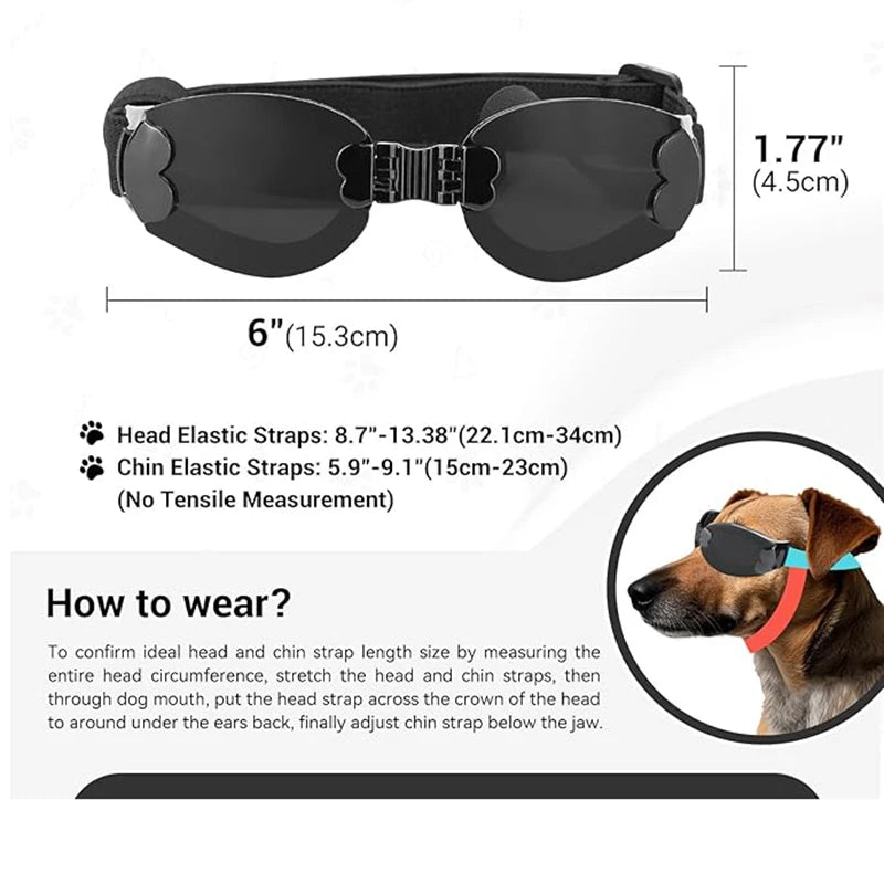 Foldable Dog Goggles for Small to Medium Breed Anti-UV Dog Sunglasses with Adjustable Straps Vue