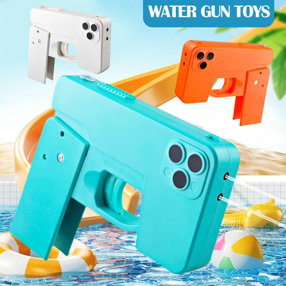 Folding Water Gun Toy, Simulate Shape of Mobile Phone Long Firing Range Outdoor Beach Bathroom Pool Play Water Gifts for Kids Vue