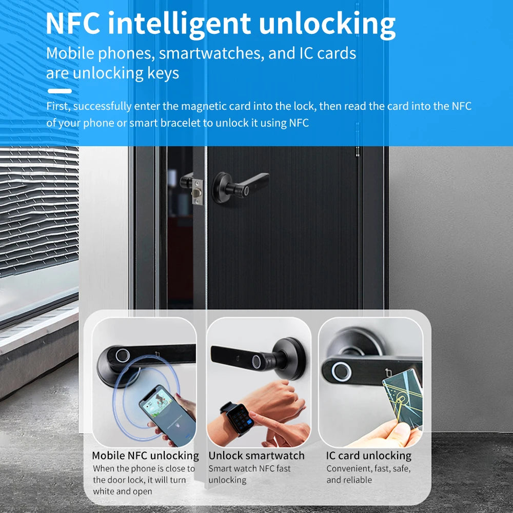Tuya Bluetooth Smart Door Lock, Fingerprint Lock, Password Digital Lock Handle Multiple Unlocking Methods Wifi Gateway Optional Vue