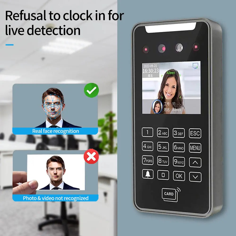 5000User 2.8Inch Touch Lcd 2MP Camera Biometric Face Recognition Wifi Access Control Employee Time Attendance Free Cloud API SDK Vue