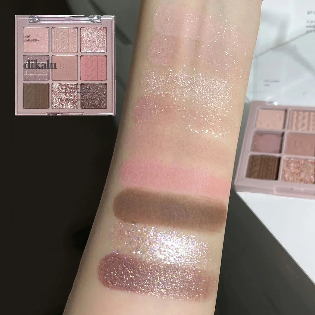 Knitted Pattern Eyeshadow Palette Glitter Matte Pink Pearlescent Shimmer Shinny Pigment Diamond Eyeshadow Korean Cosmetic Makeup Vue