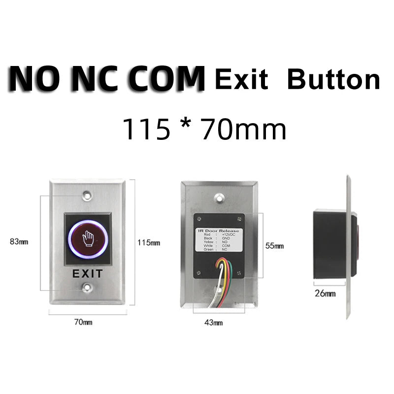 Infrared Induction No Touch Exit Button Release Switch Opener NO COM NC LED Light for Door Access Control System Entry Open Vue