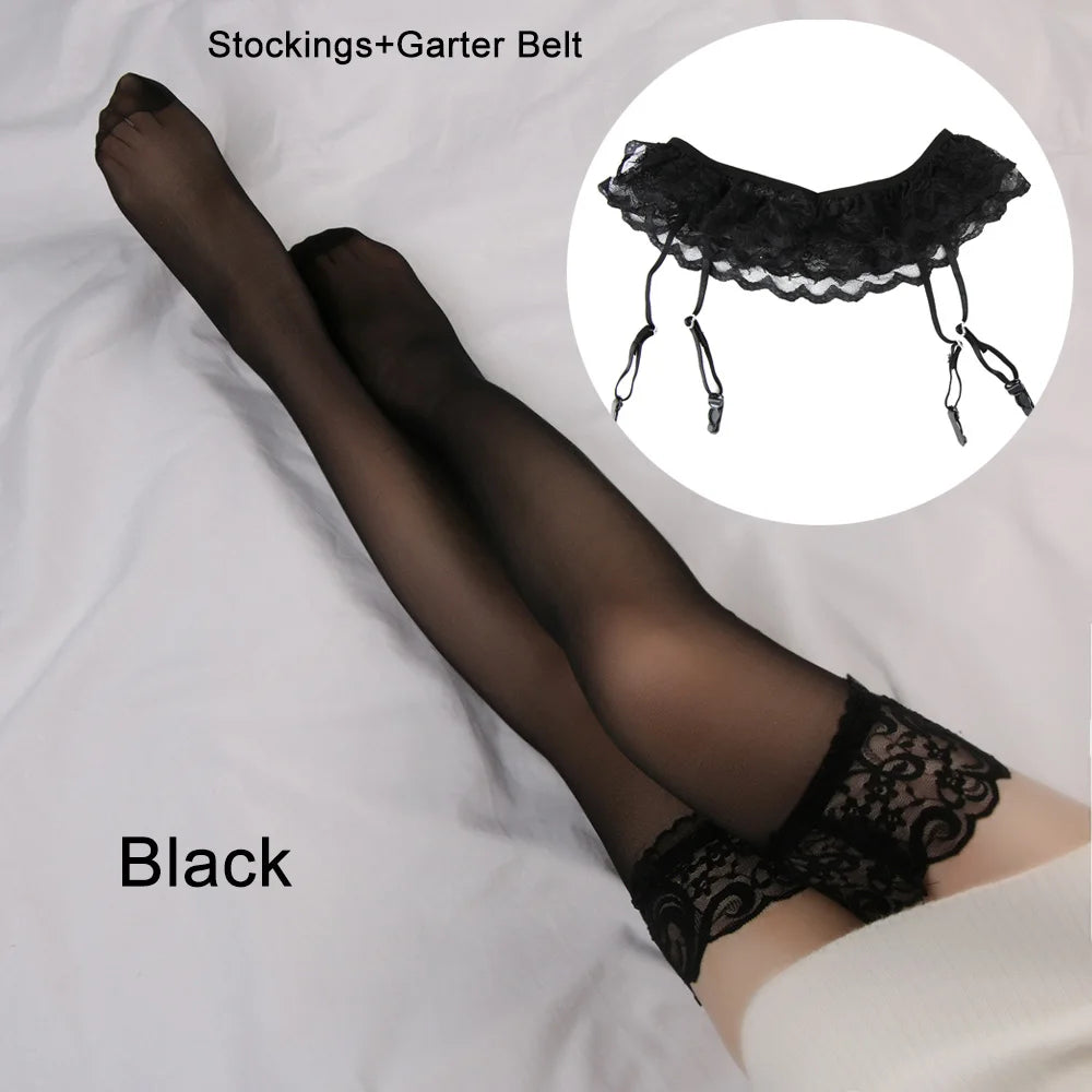 Womens Stylish Lace Thigh-highs Stockings Socks+suspender Garter Belt Vue Black