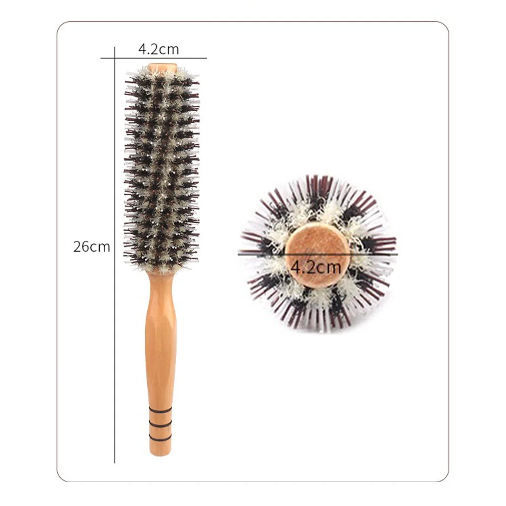 Wood Handle Round Rolling Brush Straight Twill Hair Comb Boar Bristle Round Barrel Hair Curling Brush Hairdressing Tool Vue