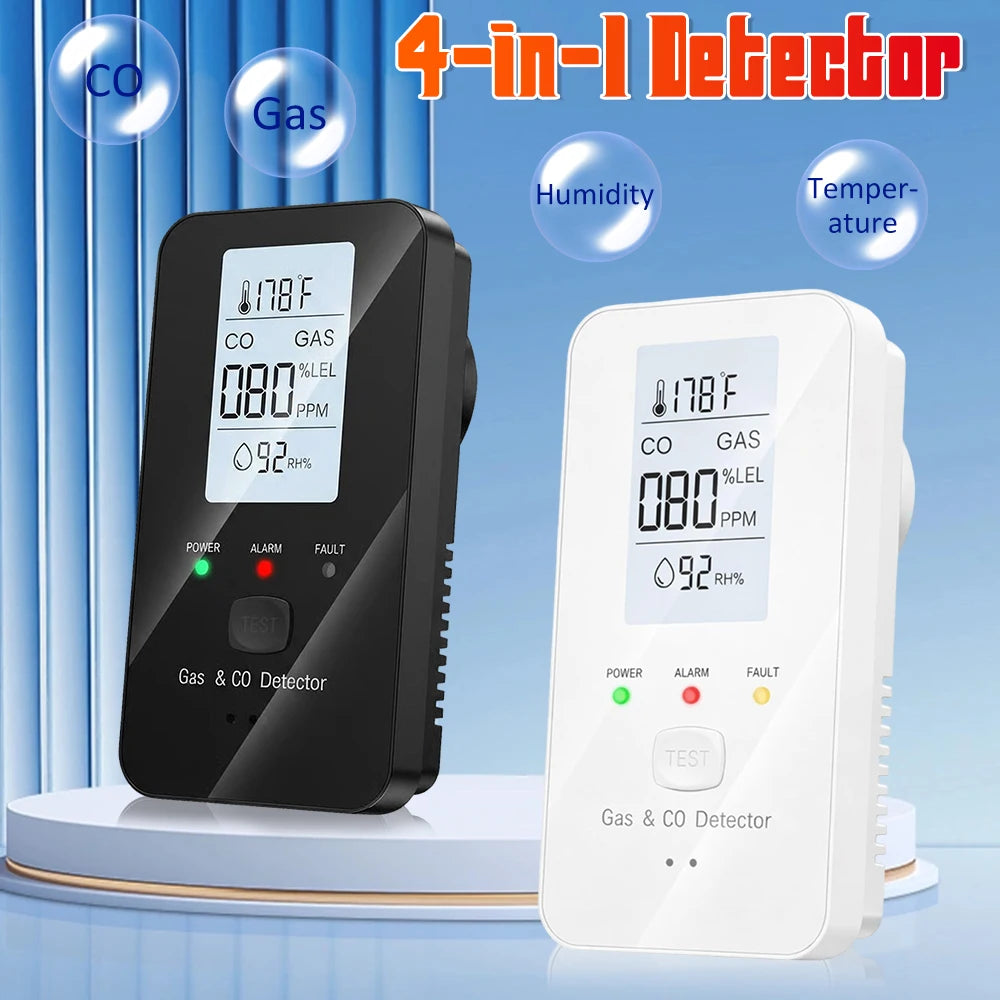 4-in-1 Gas & CO Detector with LCD, Temp & Humidity Display Gas & CO Detector Vue