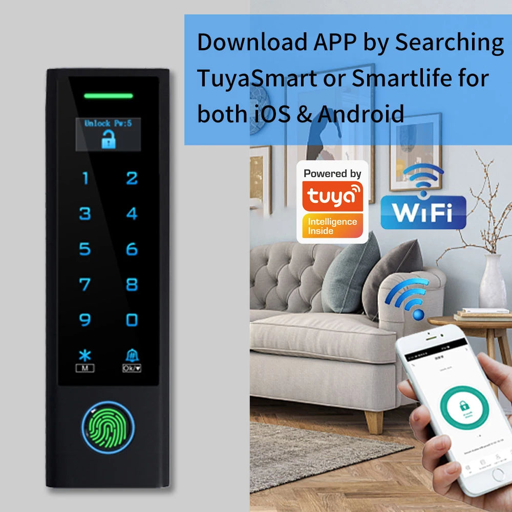 LCD Screen WIFI Support Tuya App Fingerprint Door Access Control Waterproof 125Khz RFID Card Standalone Biometric Access Control Vue