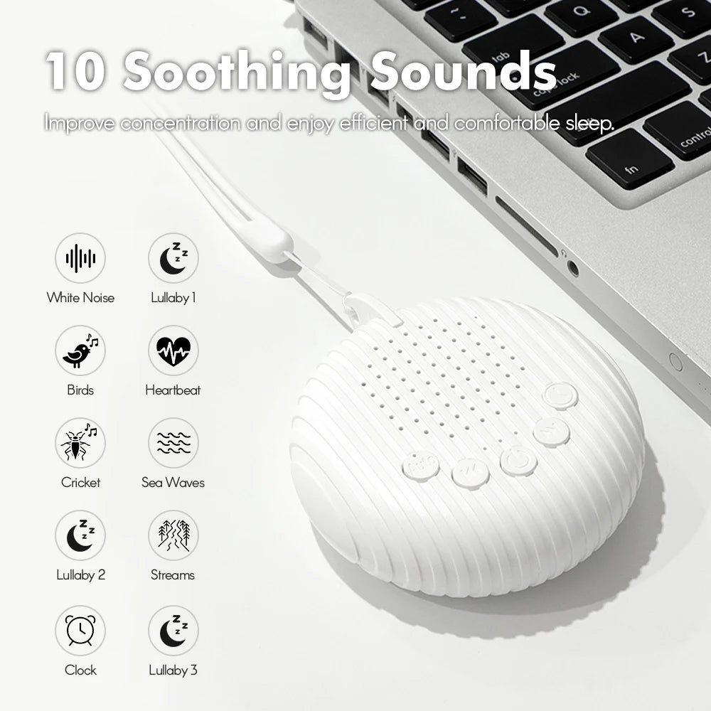 Portable Baby Sleep Machine Desktop White Noise Sound Machine for Baby Sleeping 18 Soothing Sounds 15/30/60min Timer Vue White A