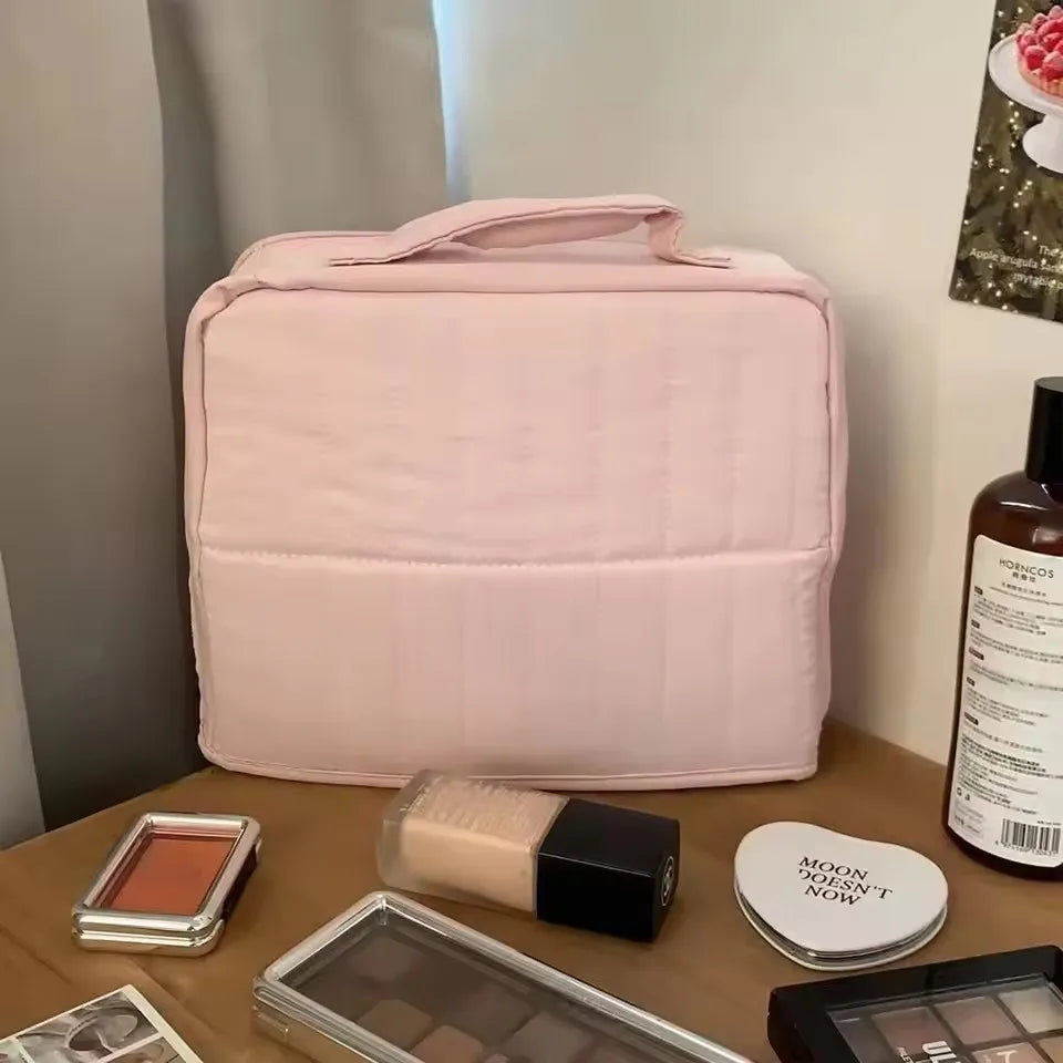 Large Capacity Portable Standing Makeup Bag Travel Toiletry Bag Cosmetic Brush Organizer Handheld Stationery Storage Pouch Vue