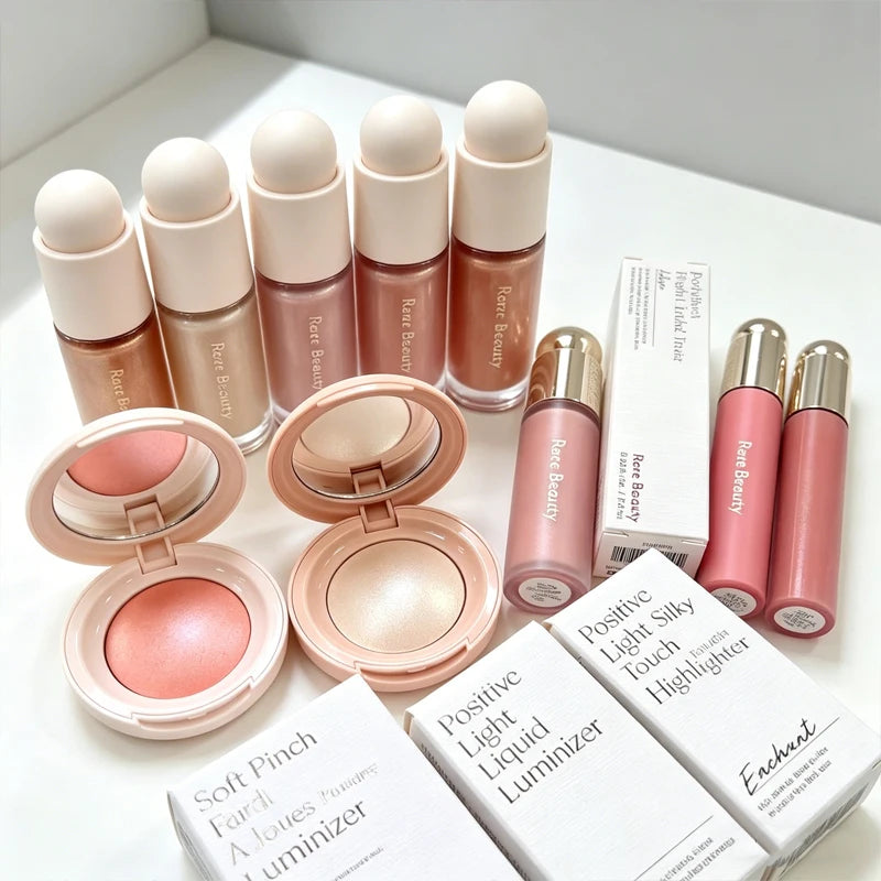 Rare Beauty Powder Blush Highlight Brighten Highlighter Mirror Long-Lasting Glowing Face Makeup Set for Natural Radiant Finish Vue