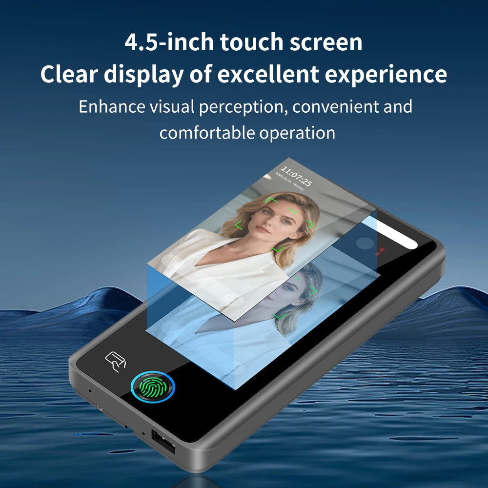 4.5-in Biometric Fingerprint Access Control AI Dynamic Face Attendance System RIFD Card/Face/Password/Fingerprint Unlock Methods Vue