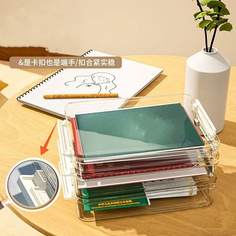 Acrylic Transparent Desktop Paper Storage Box A4 File Document Exam Paper Organizer Household Dust Proof Card Holder Case Vue