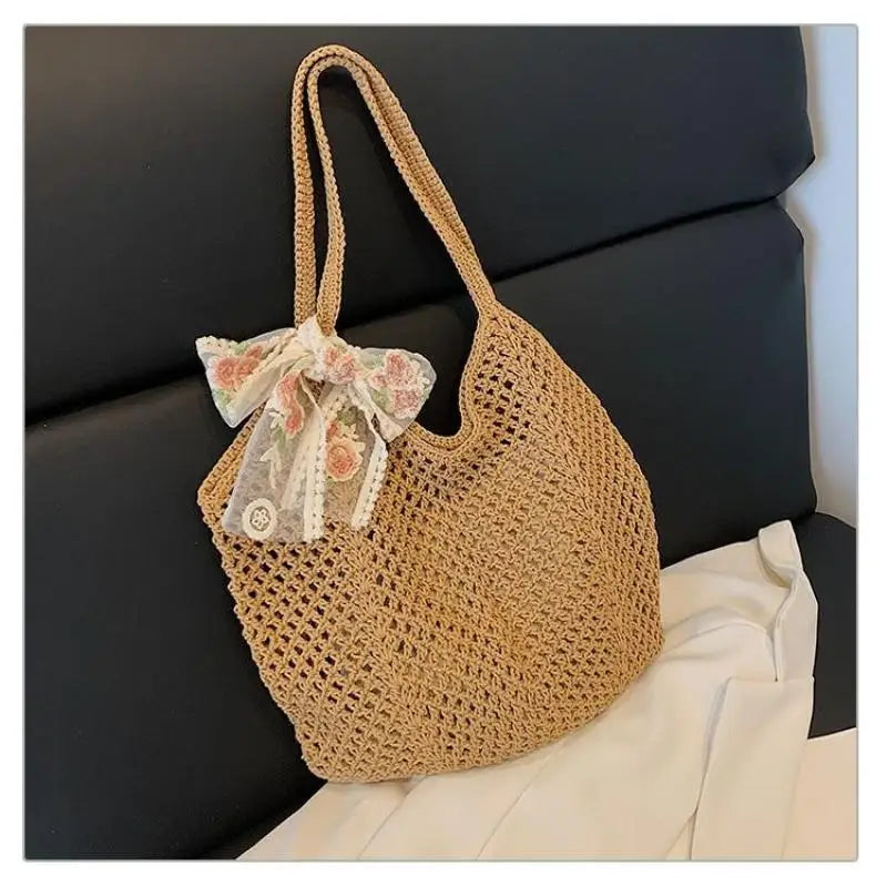 Large Capacity Woven Bag Women's Shoulder Bags Casual Straw Wicker Woven Ladies Handmade Summer Beach Tote Messenger Bag Vue