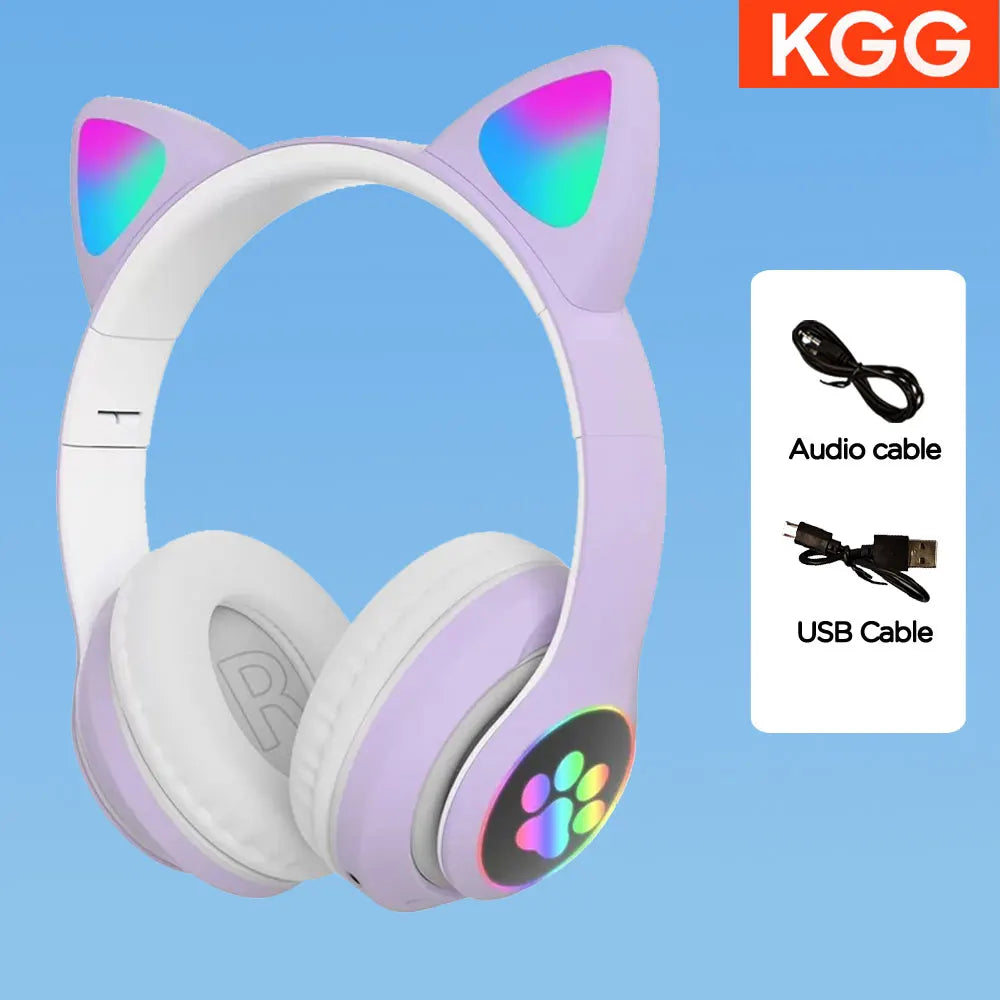 Cat Ears Headphones Flash Light Wireless With MIC Control LED Kid Stereo Cute Music Bluetooth Phone Headset Earphone Girls Gift Vue Type 1 with box 3