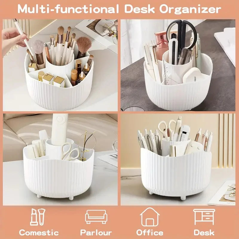 360° Rotating Large Capacity Makeup Holder Desktop Cosmetic Storage Box Organizer Portable Lipstick & Makeup Brush Stand Vue