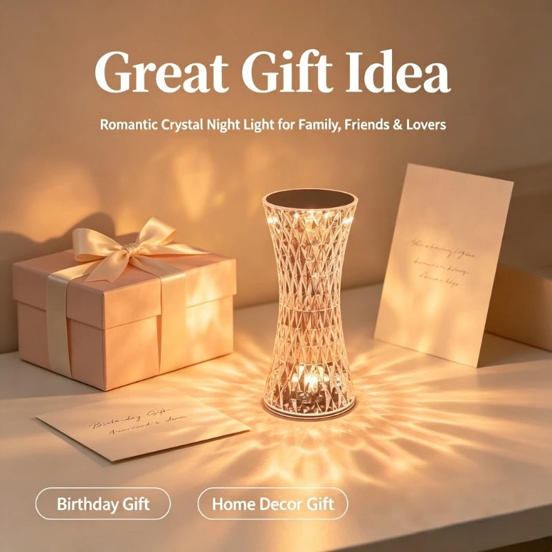 Luxury Crystal LED Table Lamp, Romantic Ambient Bedside Night Light for Bedroom Living Room Home Decor Vue