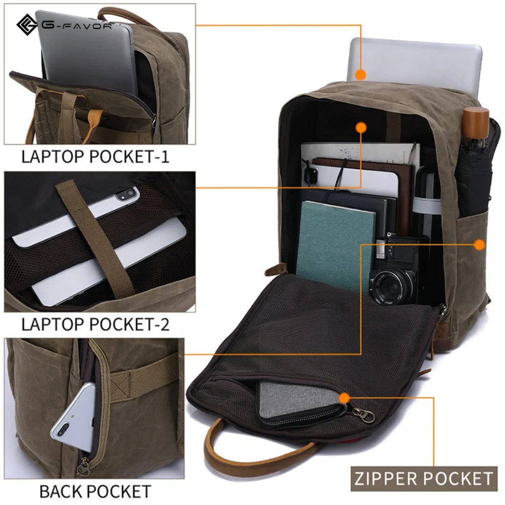 Popular Oil Wax Canvas British Plaid Backpack Men's Large Capacity Thickened Wear-resistant Trend Vue