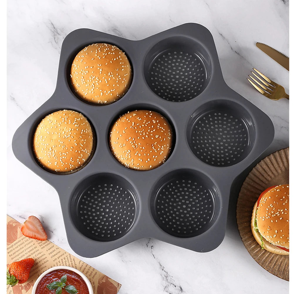 Silicone Hamburger Bun Mold 7 Cavity loaf Pan Non Stick Baking Pannon-stick Pan easy to Release Silicone Food Baking Baking Tool Vue Default Title