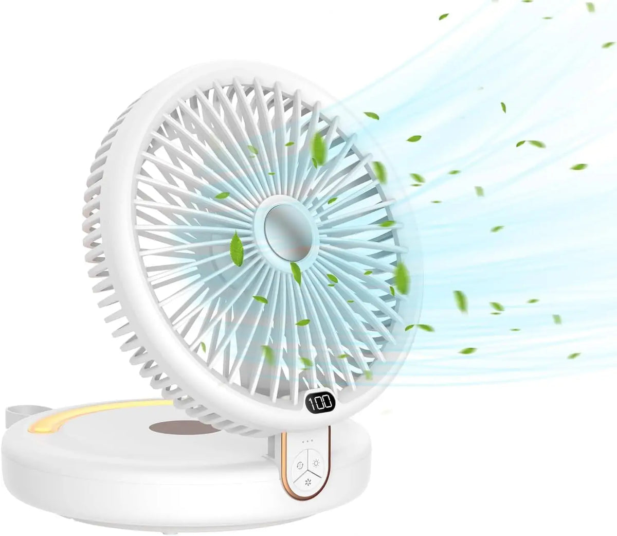 Foldable Wall-Mounted Desk Fan 90° Foldable Ultra Quiet 6 Speeds Night Light Quiet Powerful Table Fan for Home Office Bedroom Vue White