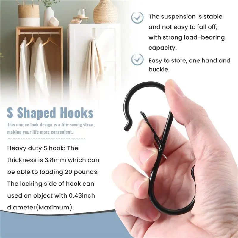 ABKW-S Hooks For Hanging - S Shaped Hooks For Kitchen Utensil And Closet Rod - Black S Hooks For Hanging Plants,Pots Vue