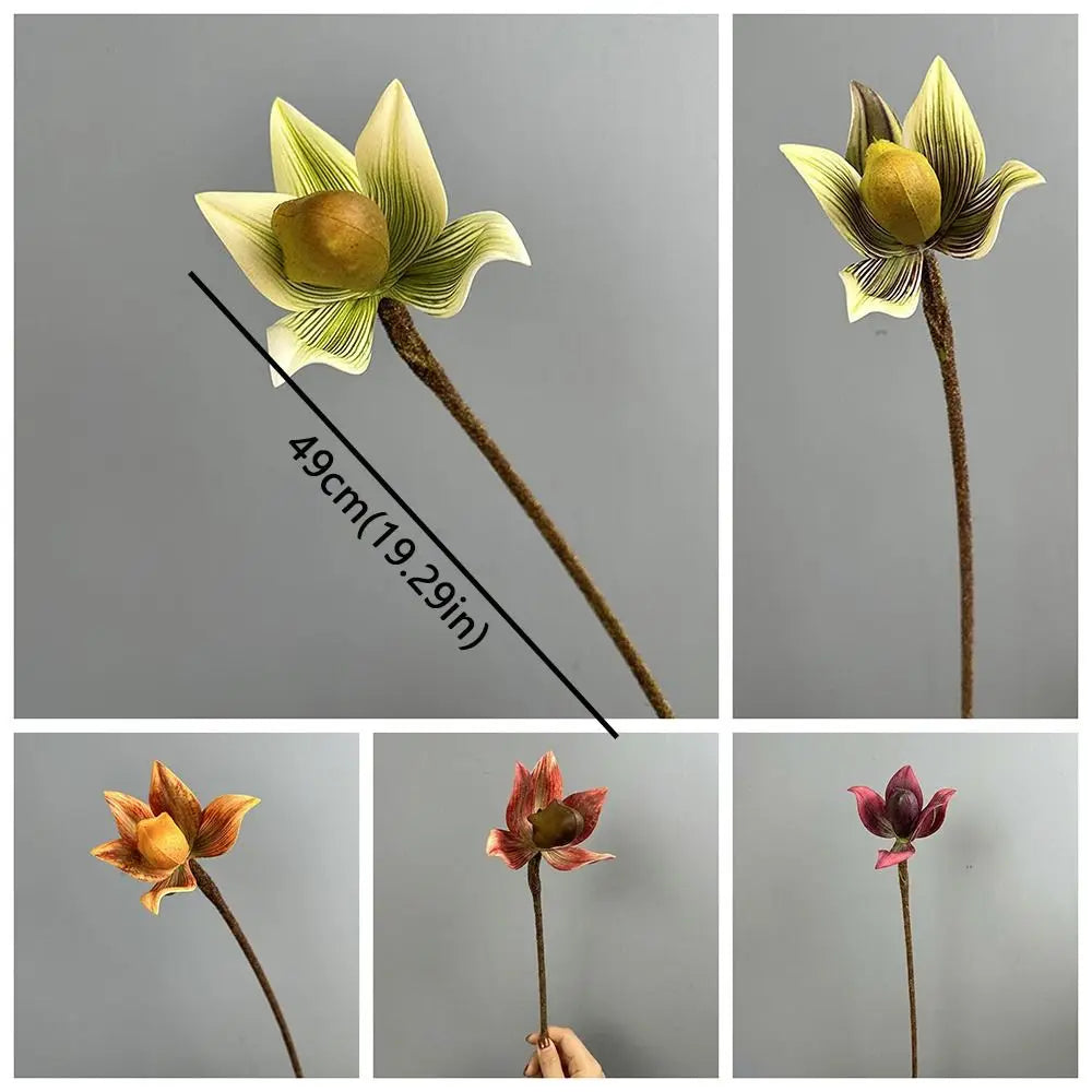 Real Touch Artificial Slipper Orchid Single Branch Lifelike Simulation Orchid Realistic Imperial Slipper Orchid Wedding Decor Vue