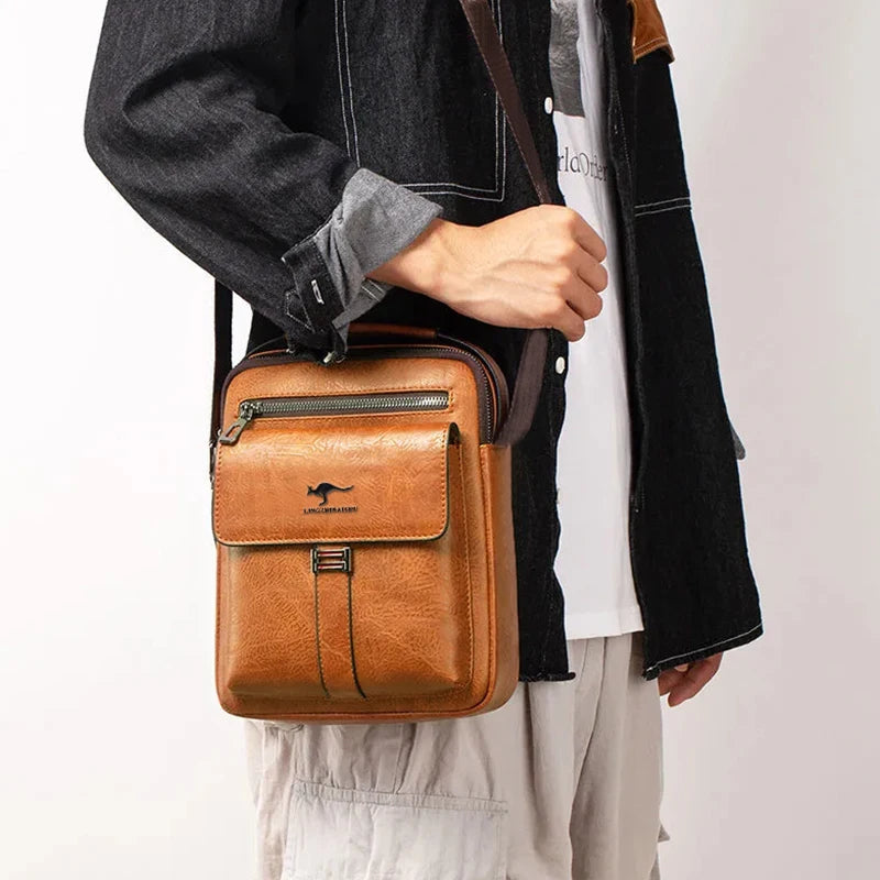 Men Multifunctional Leather Shoulder Bag Multi Pocket Crossbody
