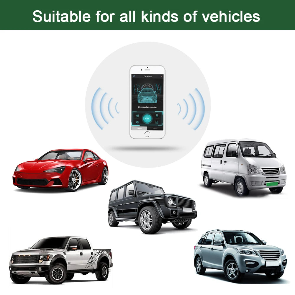 Universal PKE Smart Key Remote Start Car Alarm Security Button with Automatic Window Rise Passive Keyless Entry for Smartphone Vue