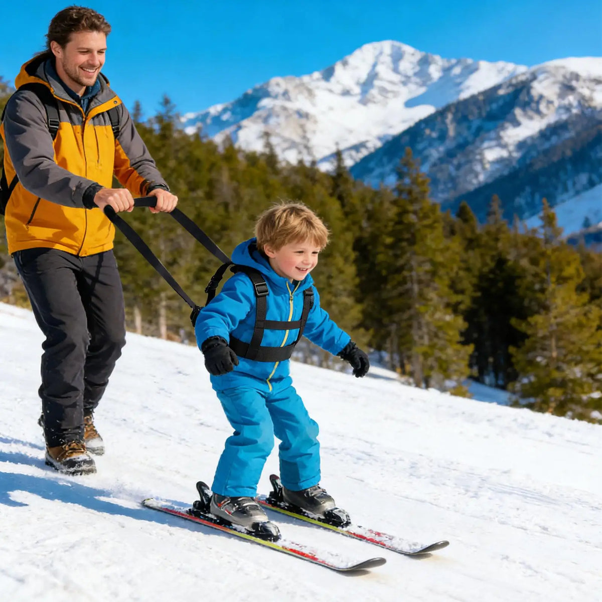 Child Ski Harness Anti-Fall Safe Training Leash Snowboarding Traction Speed Control Ski Leash Trainer for Friends Beginners Vue