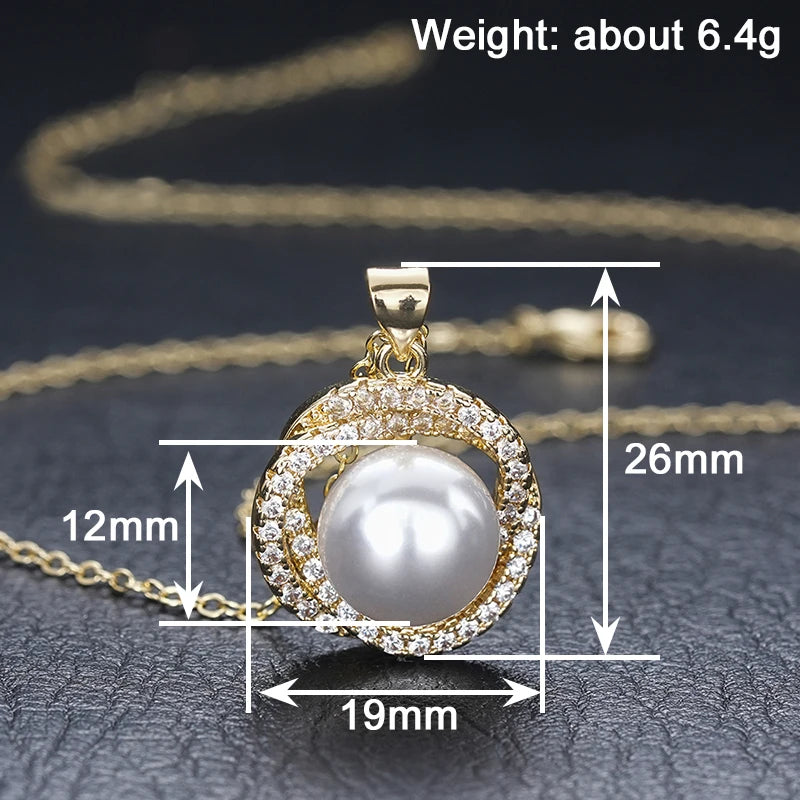 Huitan Gold Knot Pendant Necklace – Pearl & CZ Women's Jewelry Pendant Necklace Vue