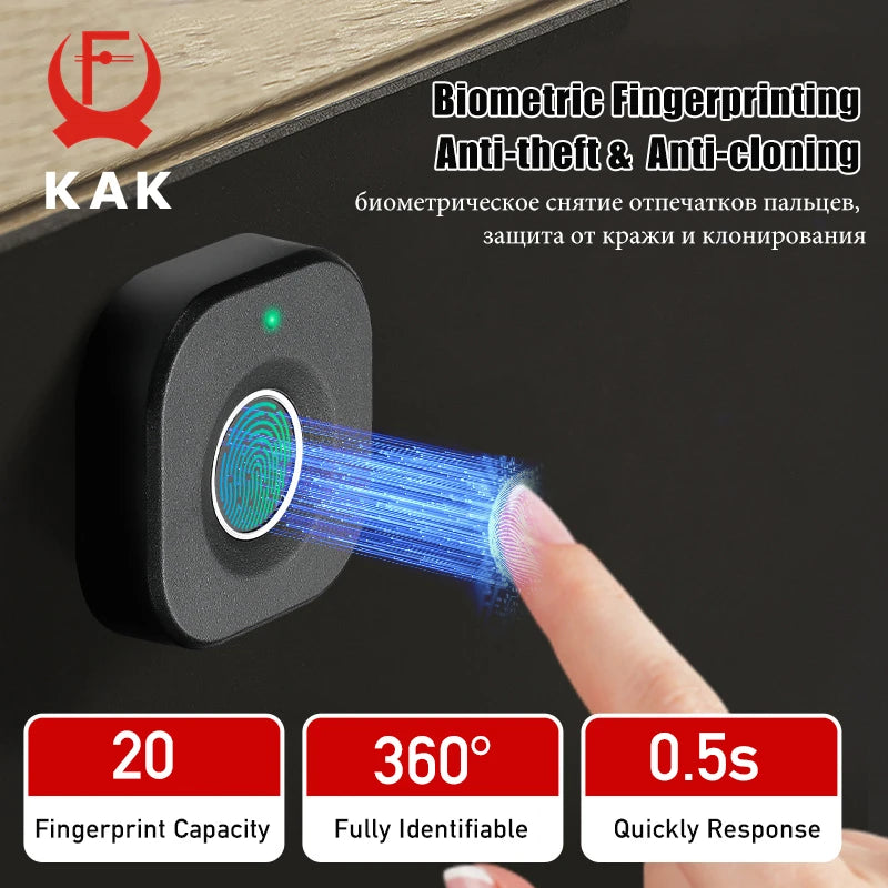KAK Biometric Fingerprint Lock Black Keyless Cabinet Lock Smart Drawer Locks Anti-theft Door Lock Long Standby Time Door Hardwar Vue