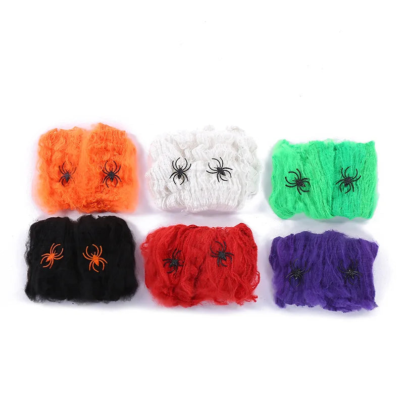 Artificial Spider Web Halloween Decoration Scary Party Scene Props White Stretchy Cobweb Horror House Home Decora Accessories Vue