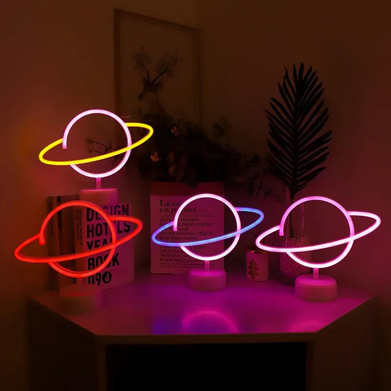 Elliptical Earth Shaped LED Neon Sign Party Room Light Battery Operated Home Decorative Wall Lighting for Christmas Vue