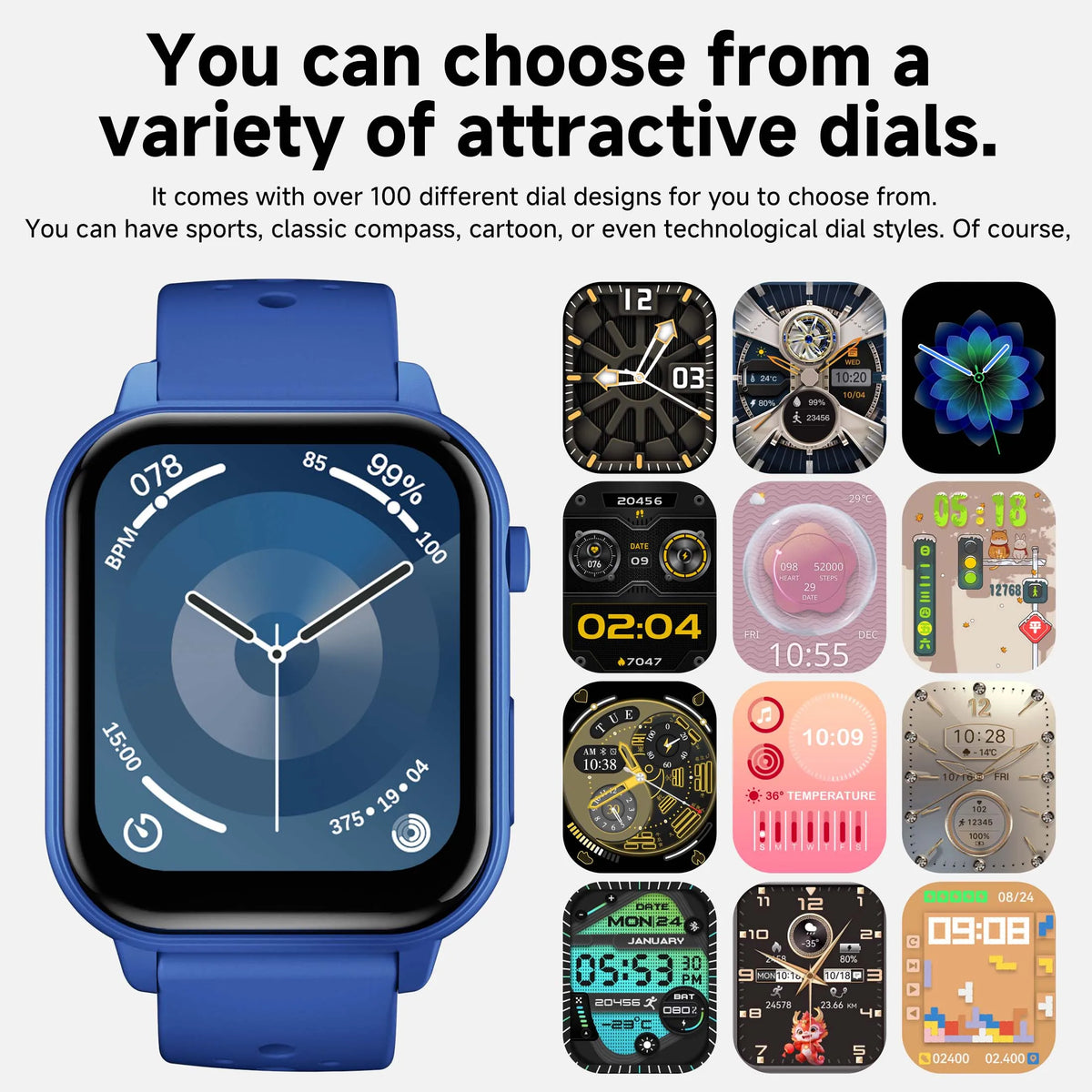 New Fashion Smartwatch with 1.83 inch Screen Wireless Call Music Player Message Push Flashlight Smart Voice for Men Women Gift Vue