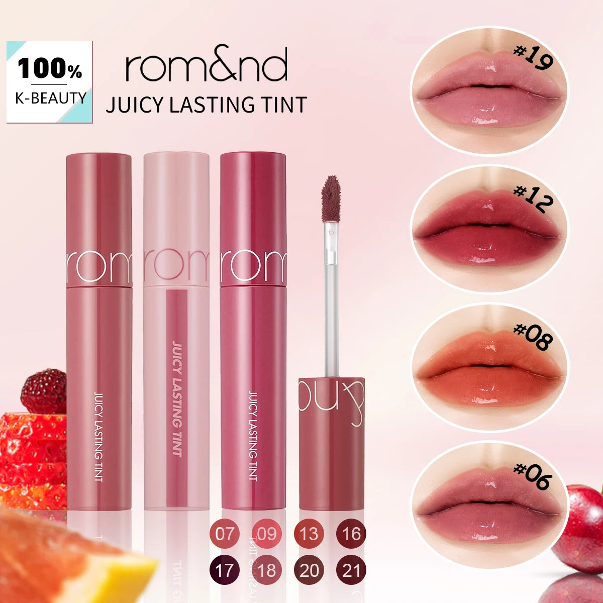 rom&nd JUICY LASTING TINT-12 Shades,Juicy Glossy Texture,Lip Glosses,Luxury Makeup,Korean Cosmetic,K-Beauty,Korean Makeup Vue