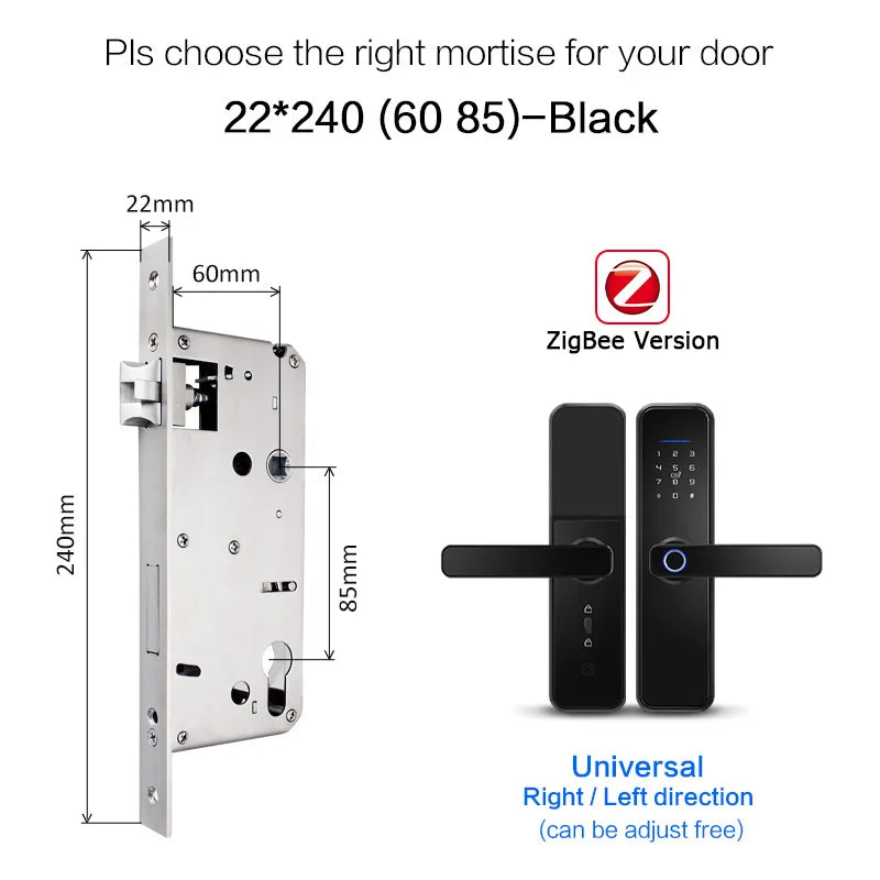 X5 Tuya Zigbee Fechadura Eletronico Digital Waterpoof Door Lock Biometric Fingerprint Replaceable Direction Smart Door Lock Vue X5 zigbee 6085 China Mainland Black