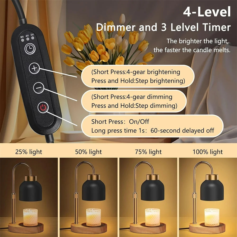 Candle Warmer Lamp with Timer and Dimmer Height and Brightness Adjustable, Black Electric Wax Warmer for Best House Warming Gift Vue