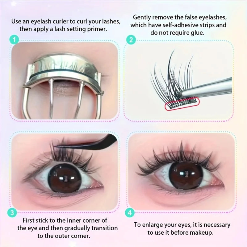 Self-Adhesive Eyelashes - No Glue Needed, C-Curl, Japanese-Korean Beauty Series for Everyday &Special Events-Beginner-Friendly Vue