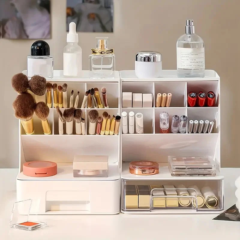 Large Capacity Cosmetic Tools Organizer with Drawers Oblique Makeup Brushes Storage Box for Storing Brushes Lipsticks Eyeshadows Vue