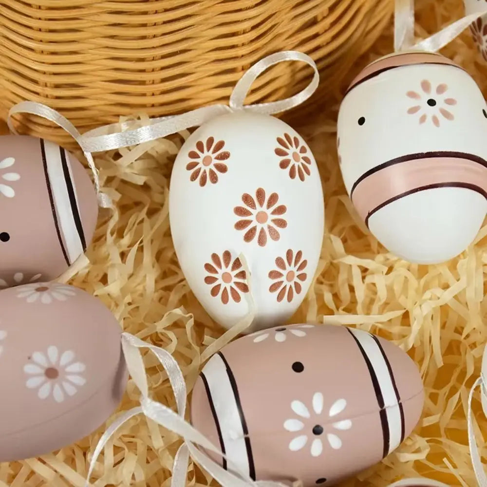 12Pcs/Set Cartoon Easter Hand Painted Egg DIY Craft Easter Egg Artificial Egg Pendant Vibrant Color Artificial Vue