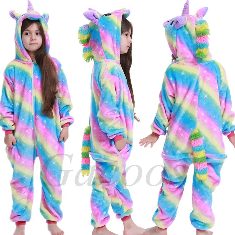 Kigurumi Onesie Kids Capybara Pajamas For Children Christmas Blanket Sleepers Baby Costume Winter Boy Girl Cat Jumspuit Vue Rain-bow 9-10T (120-130cm)