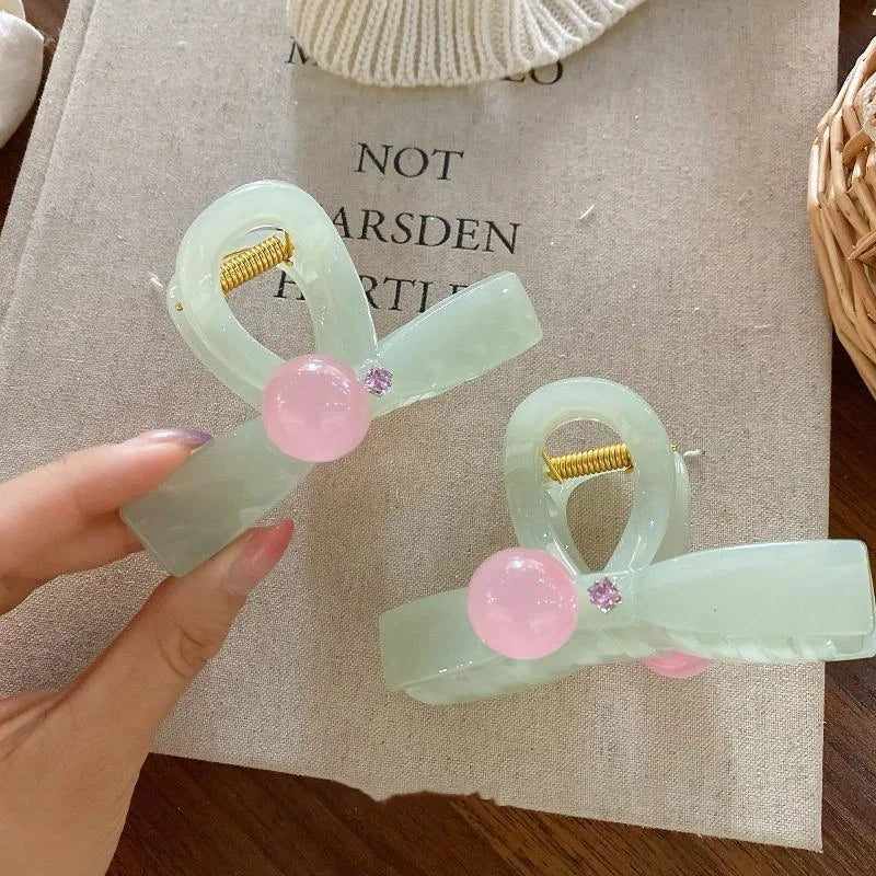 1/2Pcs Planet Shape Hair Clips Oval Hollow Hair Claw Clip With Pink Beads Sweet Hair Accessories Vue