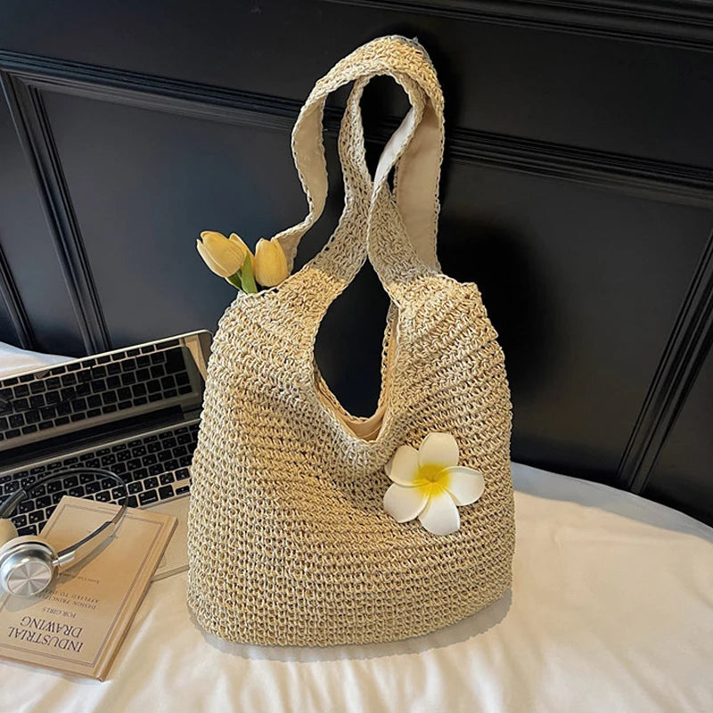 Women Knitted Shoulder Bag Fashion Tote Handbag Lightweight Handwoven
