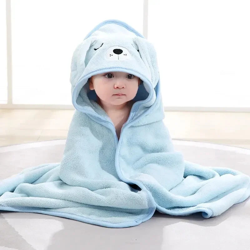 vvocci baby Blankets Swaddle BathrobeToddler Infant Bath Towel With Hood Cartoon Coral Fleece Towel Blanket Newborn Kids Bedding Vue B324 Blue