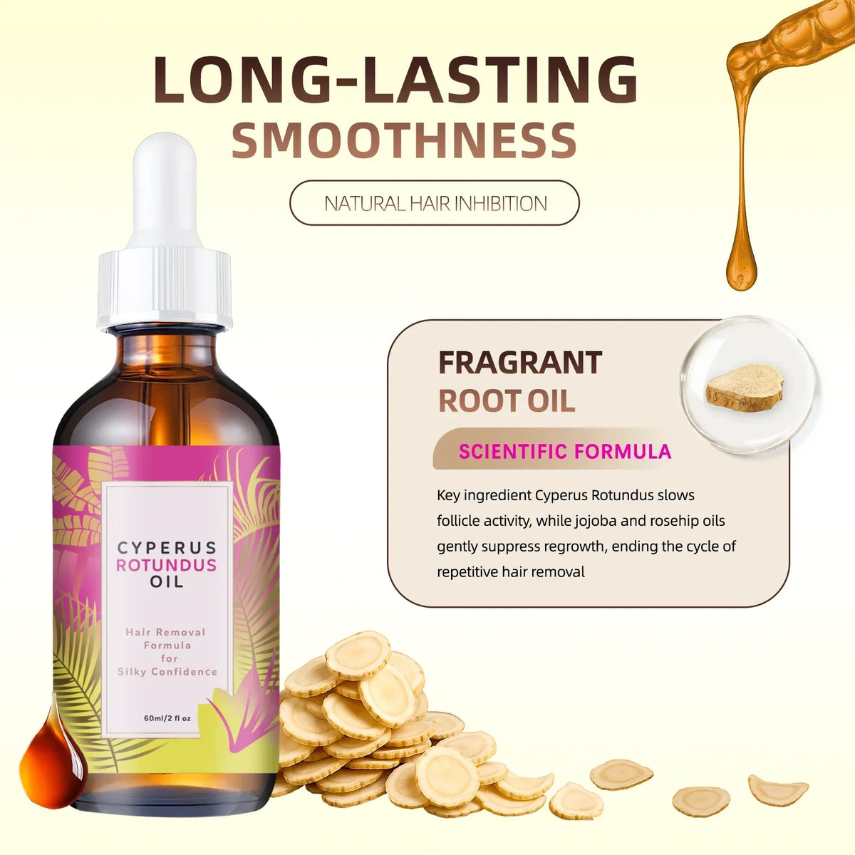 Hair Removal Oil 60ml Natural Hair Inhibitor with Jojoba Almond Oil Gentle Formula for Smooth Skin All Skin Types Vue