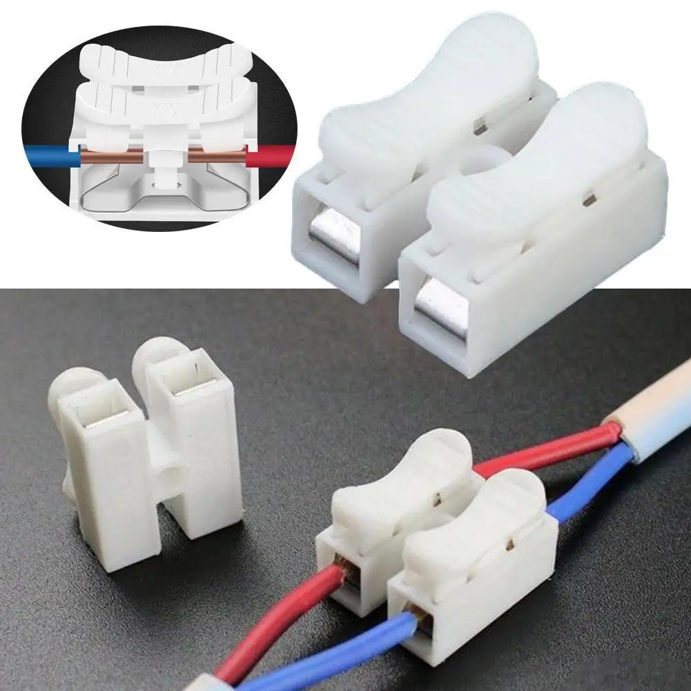 20/50Pcs Solderless Quick Wire Connectors 2-Pin Spring Clamp Terminal Blocks CH2 Electrical Cable Splice Conector No Screw Vue