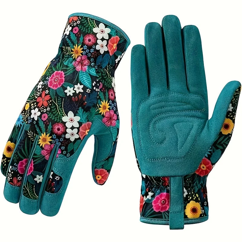 Floral Print Polyester Garden Gloves Breathable Ambidextrous Work
