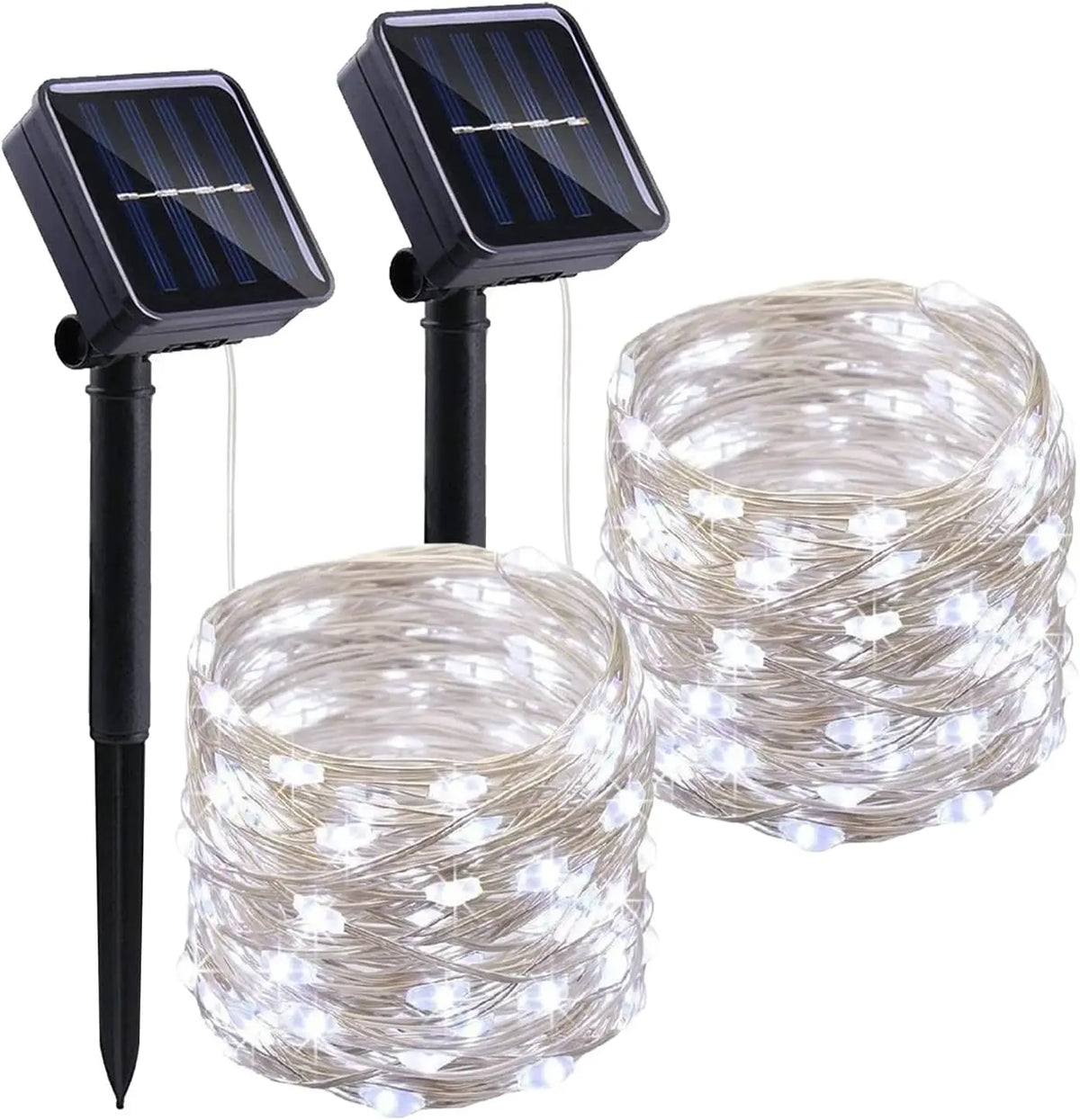 Solar String Lights Outdoor 33FT 100LED Copper Wire Fairy Light Waterproof Fairy Lights for Wedding Party Yard Tree Garden Patio Vue Cool White-12m 2 Pack