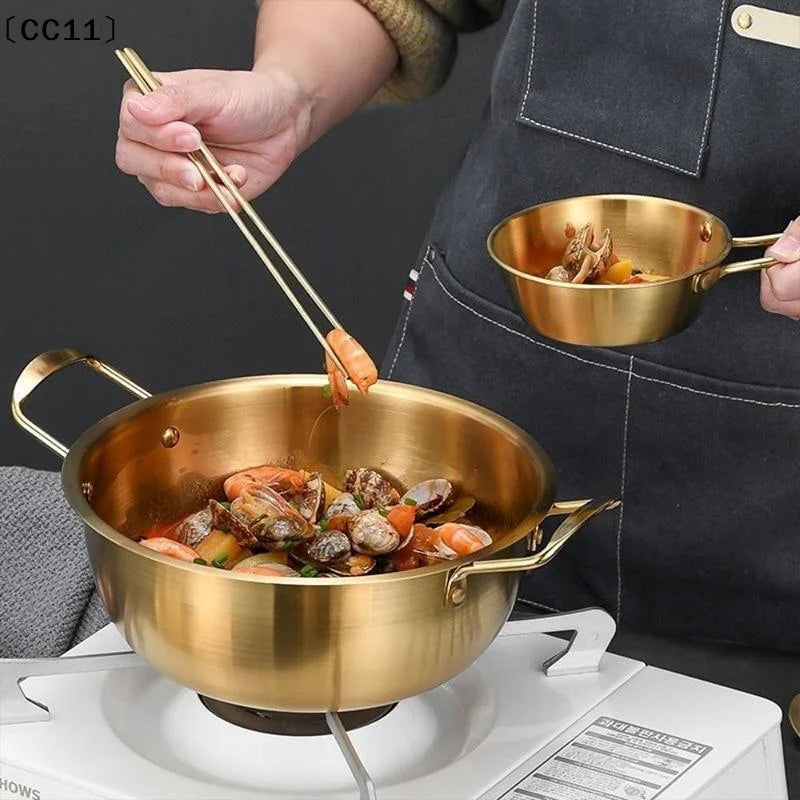 Korean Ramen Pot Stainless Steel Lid Soup Gold Plated Double Ear