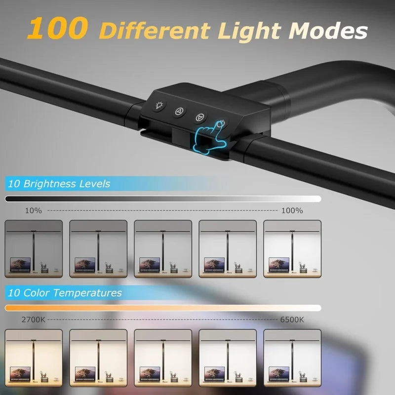 Double Head LED Desk Lamp Dimmable Architect Table Lamps Monitor Light Eye-Caring Desktop Computer Lamp for Office Reading Light Vue
