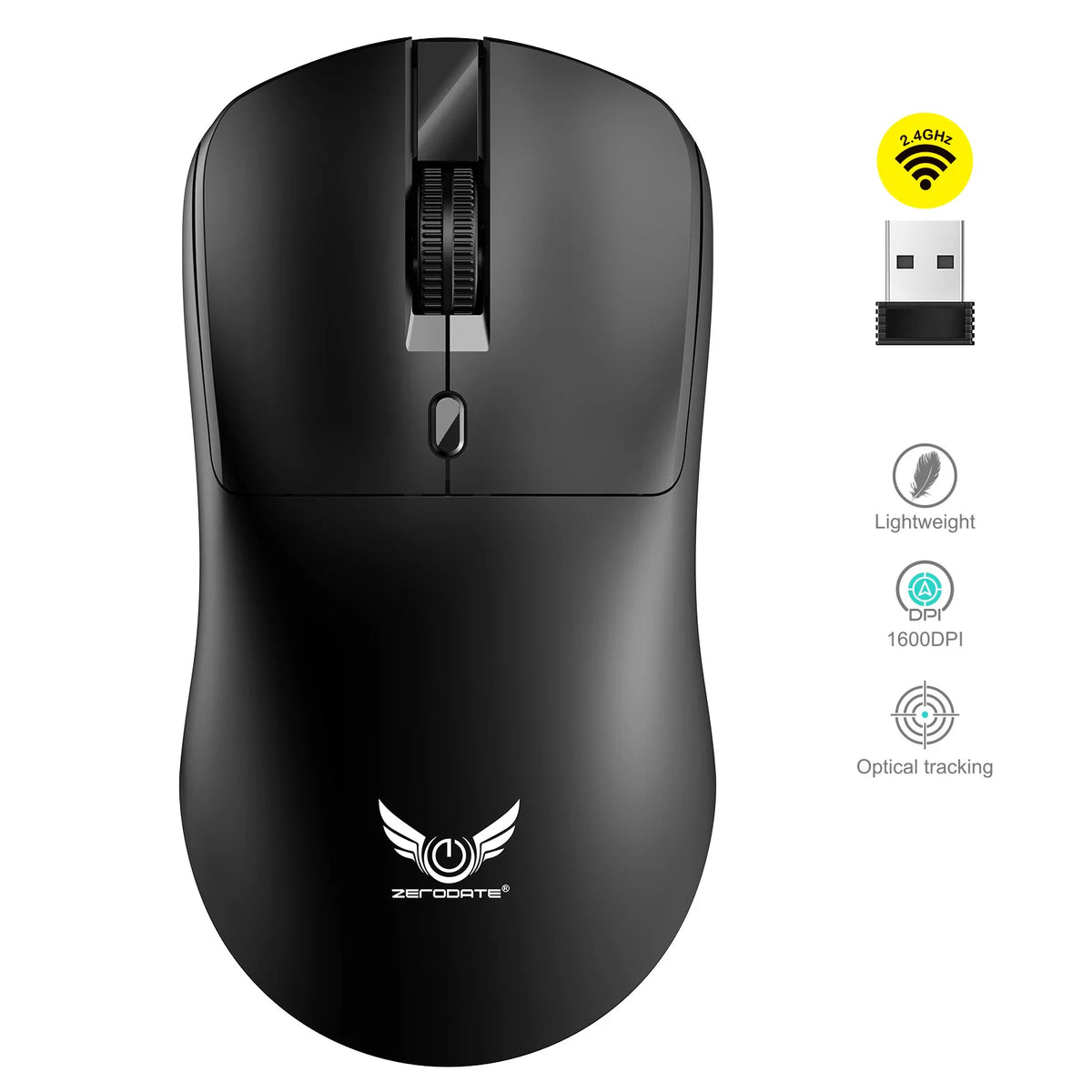Wireless 2.4G Mouse Light Weight Design 1600 DPI Adjustable Plug And Play Low Noise Button Simple Style Mouse for Office Gaming Vue Black
