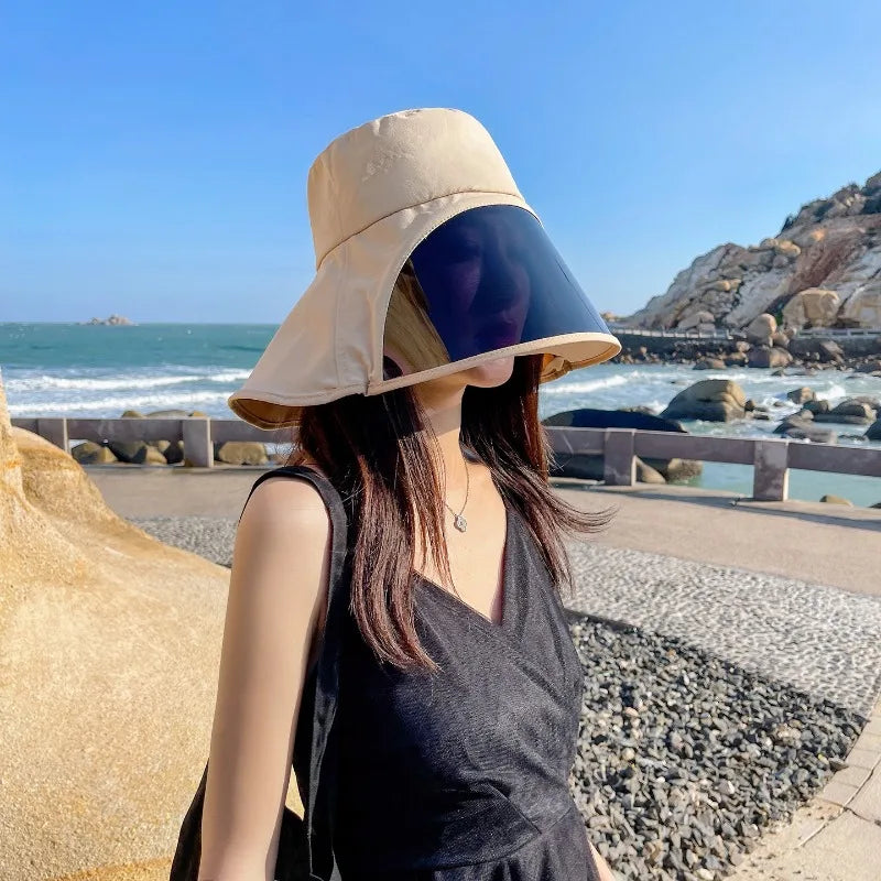 Wide Brim Full Face Cover Bucket Hat for Women Summer Fashion UV Protection Sun Hat with Visor Flap Fisherman Cap Outdoor Vue